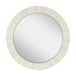 Round mirror with a decorative beige frame on a white background