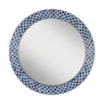 Round mirror with a blue mosaic frame on a white background