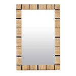 Rectangular mirror with a woven jute frame on a white background