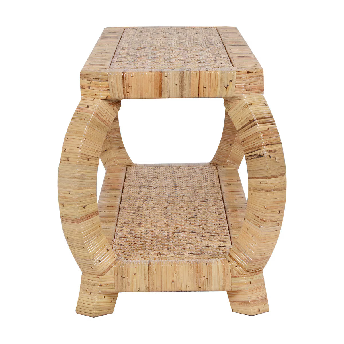 Rattan bench side profile  on a white background