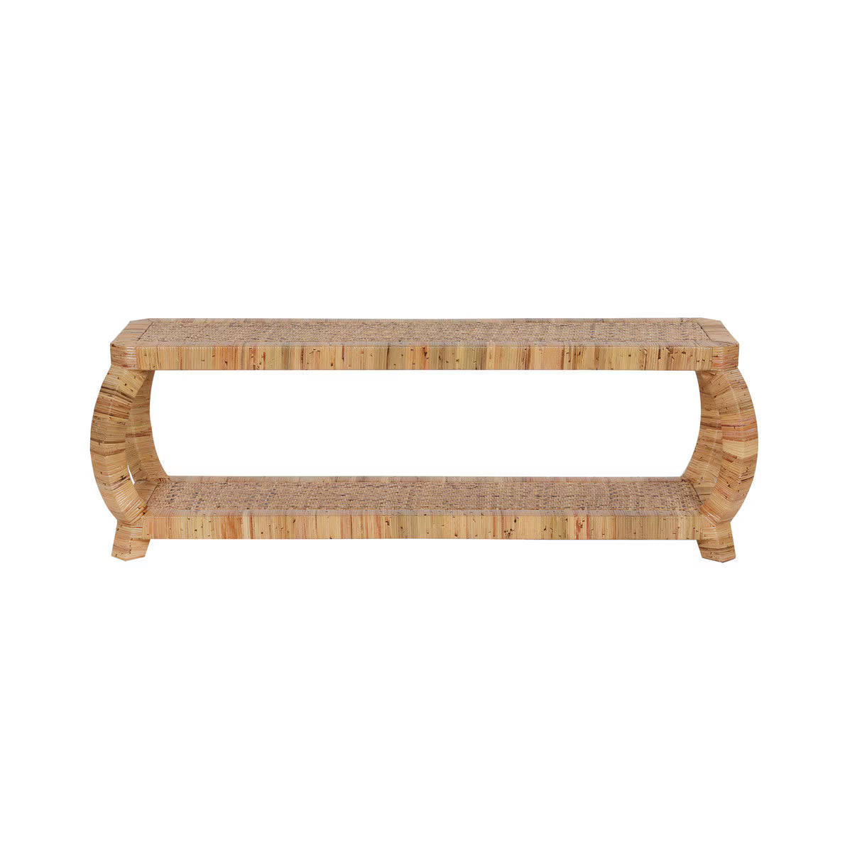 Rattan coffee table with wicker top on a white background