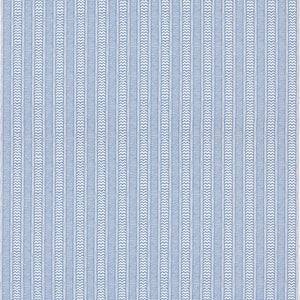 Light blue and white vertically striped fabric with a woven chevron pattern.