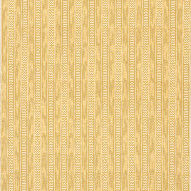 A close-up of a woven fabric  featuring vertical stripes in alternating shades of pale yellow and cream.