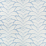 A close-up of a repeating leaf pattern in light blue on an off-white background, filling the frame.