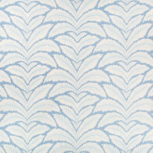 A close-up of a repeating leaf pattern in light blue on an off-white background, filling the frame.