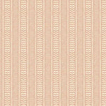 A close-up of a wallpaper pattern featuring vertical stripes with a textured chevron and basketweave design in warm beige and cream.