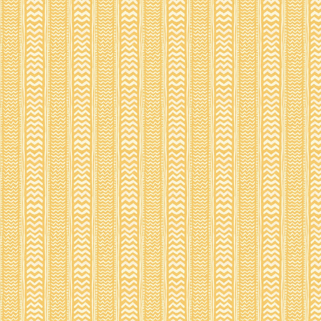 yellow striped wallpaper in pale yellow and white, shown against a white background.