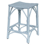 Light blue wicker stool on a white background