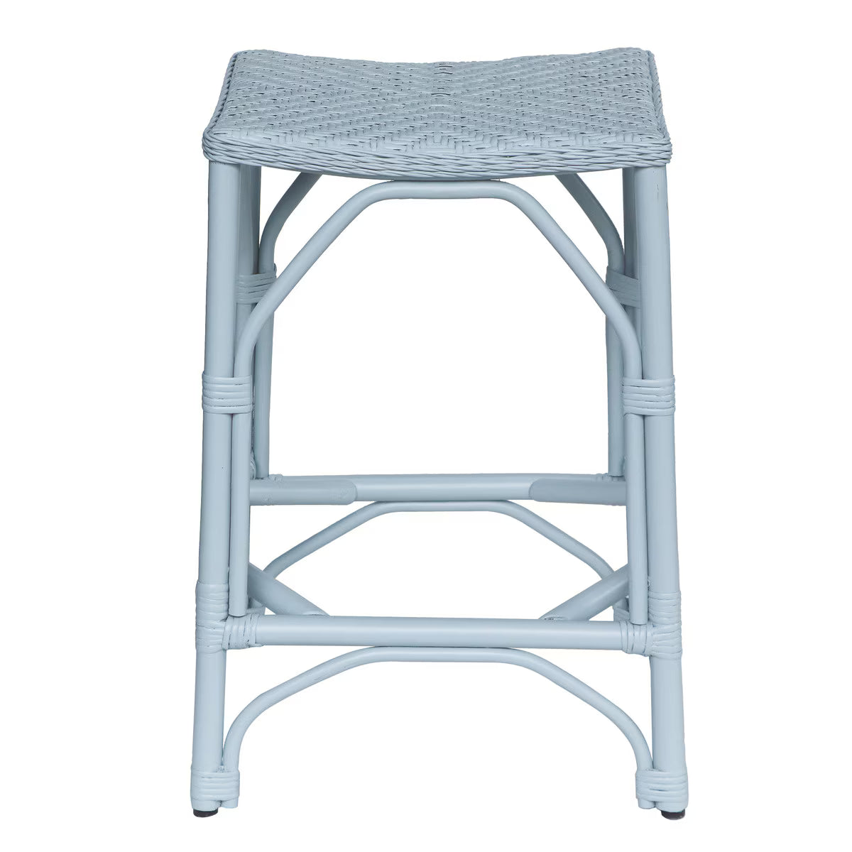 Light blue wicker stool on a white background