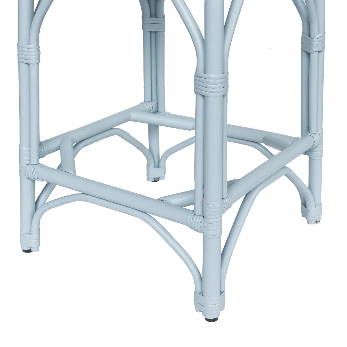 Light blue rattan chair on a white background
