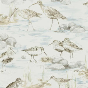 Pattern of wading birds and rocks on a light background