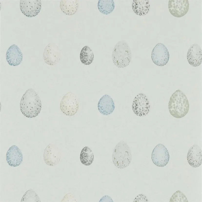 Pattern of speckled eggs on a light blue background