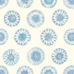 Pattern of blue circular designs on a white background