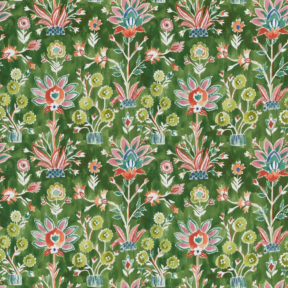 Colorful floral pattern on a green background