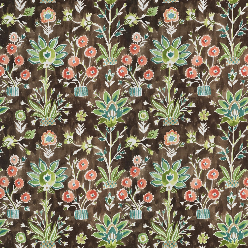 Floral and plant pattern on a brown background