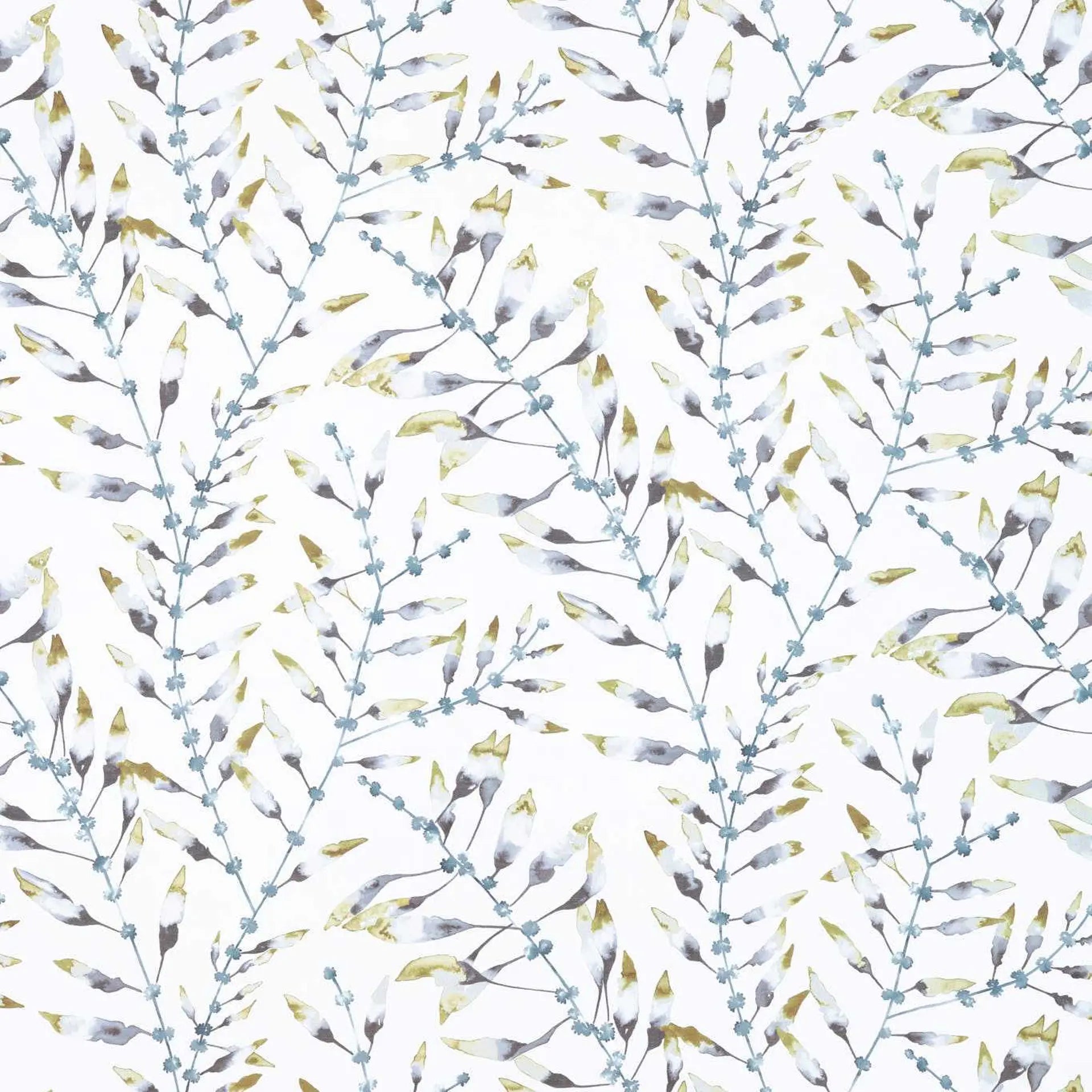 Pattern of small branches with leaves on a white background