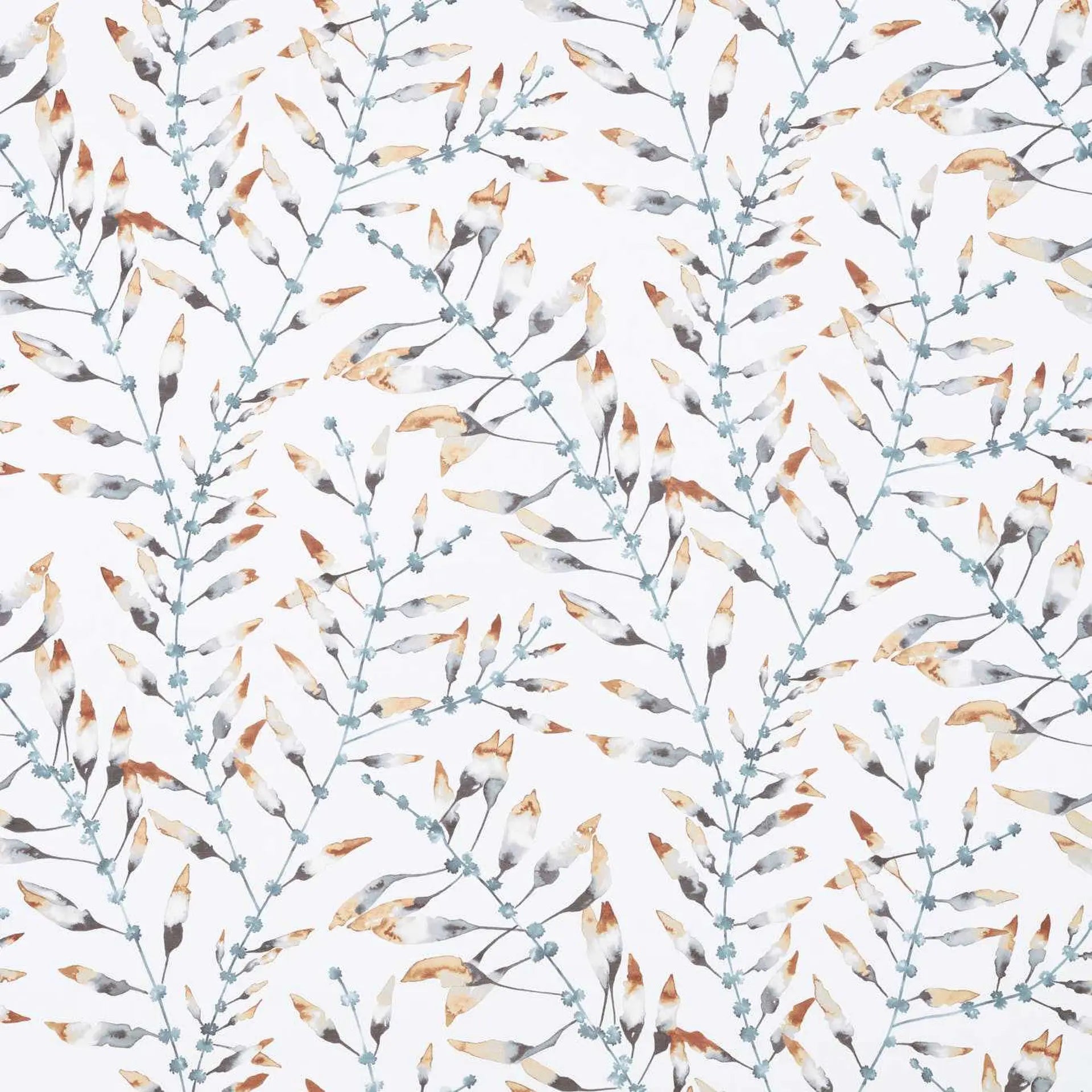 Pattern of small branches with leaves on a white background