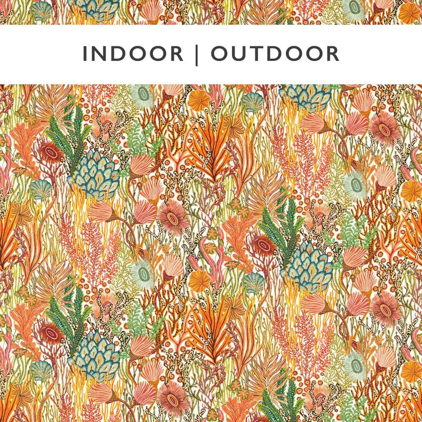 Colorful coral and marine life pattern with 'Indoor | Outdoor' text at the top.