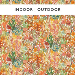 Colorful coral and marine life pattern with 'Indoor | Outdoor' text at the top.