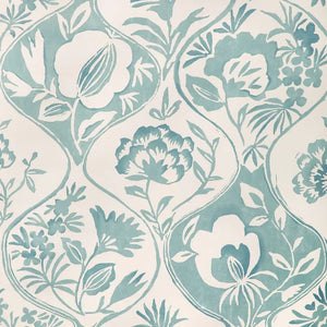 Teal floral pattern on a white background