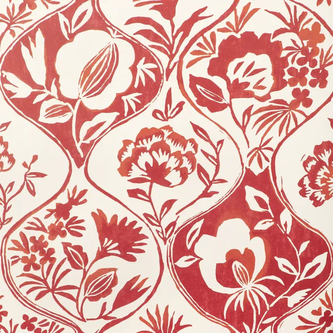 Red floral pattern on a white background