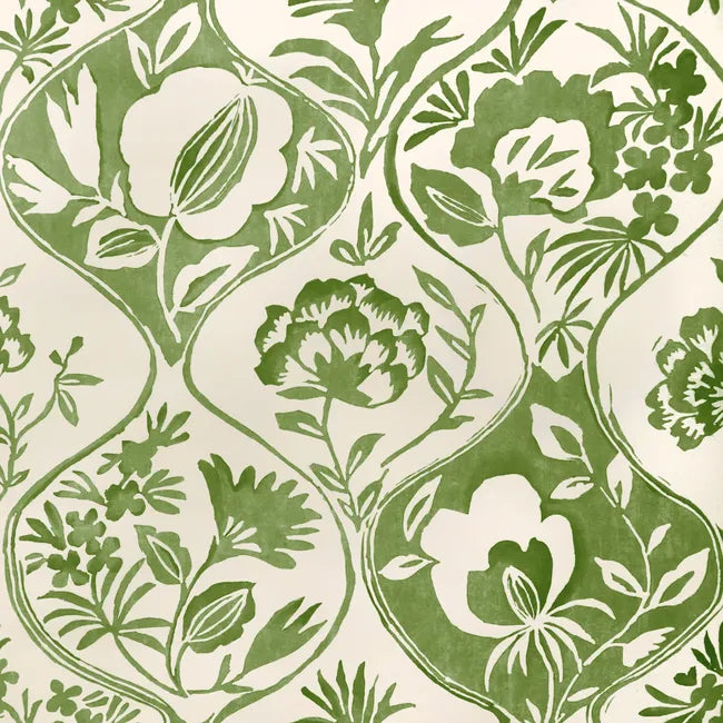 Green floral pattern on a white background