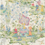 Colorful patterned wallpaper with intricate designs on a white background