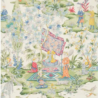 Colorful patterned wallpaper with intricate designs on a white background