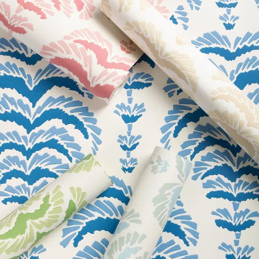 a close up of colorful wallpaper samples in a variety of colorways 