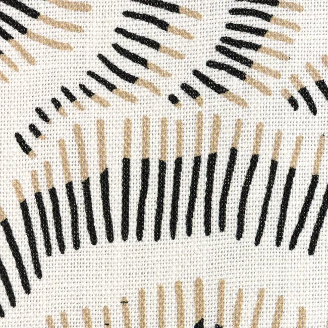 Pattern of black and beige lines on a white fabric
