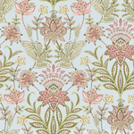 Floral pattern with pink and green flowers on a light blue background