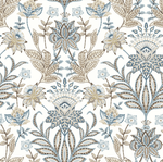 Floral pattern with blue and beige flowers on a white background