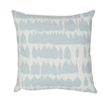 A square-shaped throw pillow with a geometric pattern featuring knife edges and a hidden zipper closure.