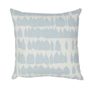 A square-shaped throw pillow with a geometric pattern featuring knife edges and a hidden zipper closure.