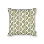 Decorative pillow with green and white pattern on a white background