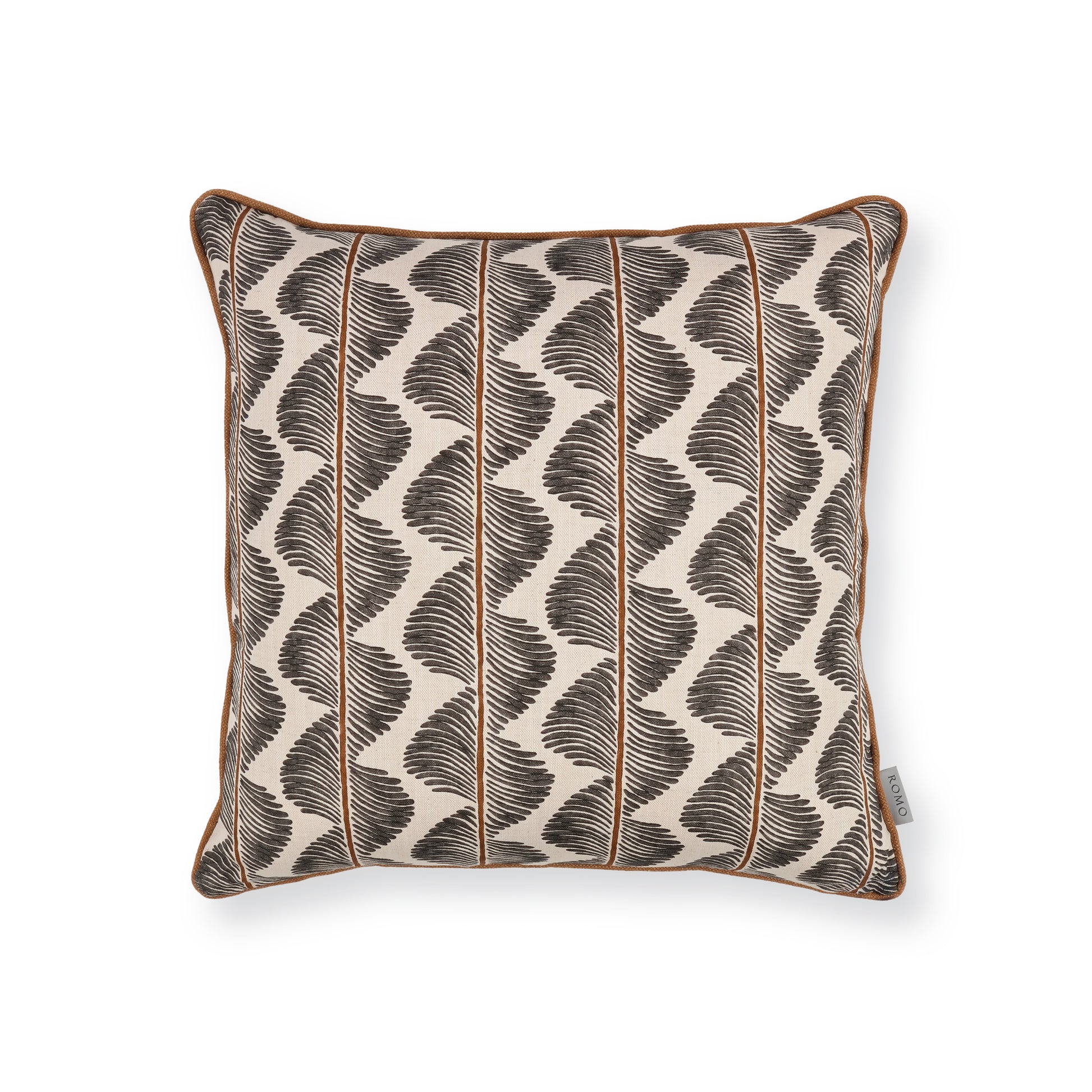 Decorative pillow with a fern stripe pattern on a white background