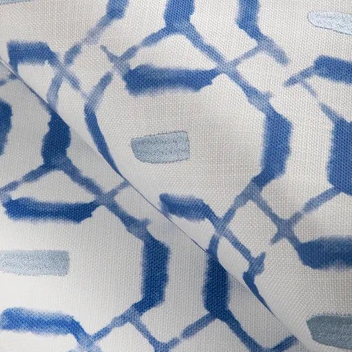 Textile with blue and white geometric pattern