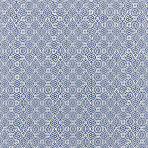 Patterned fabric with a geometric design on a blue background