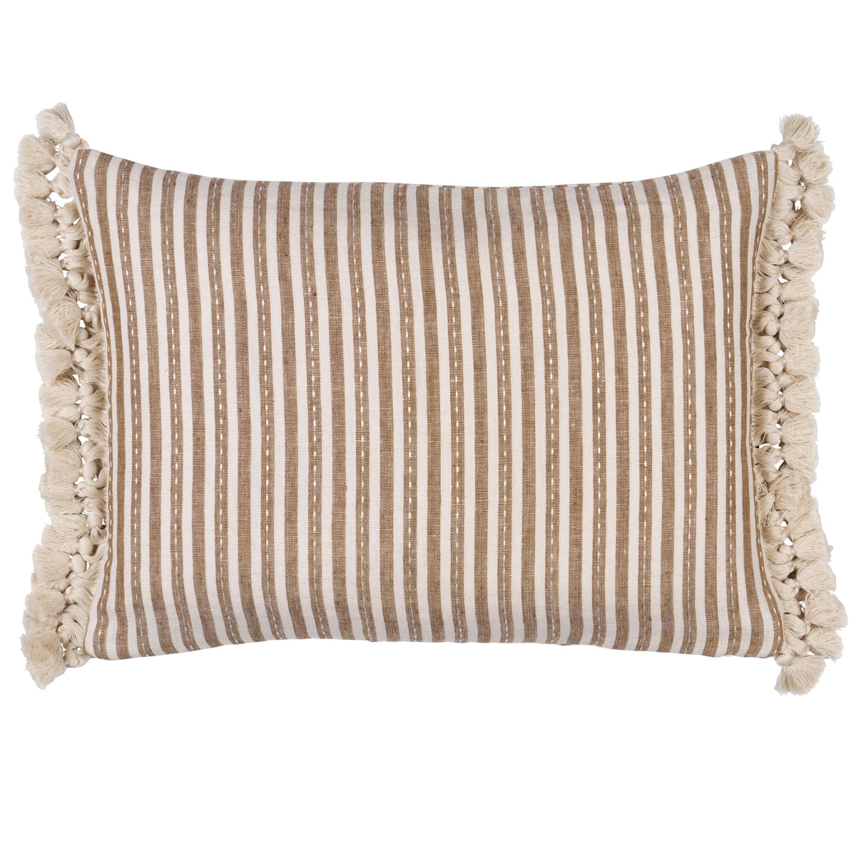 Striped pillow with tassels on a white background