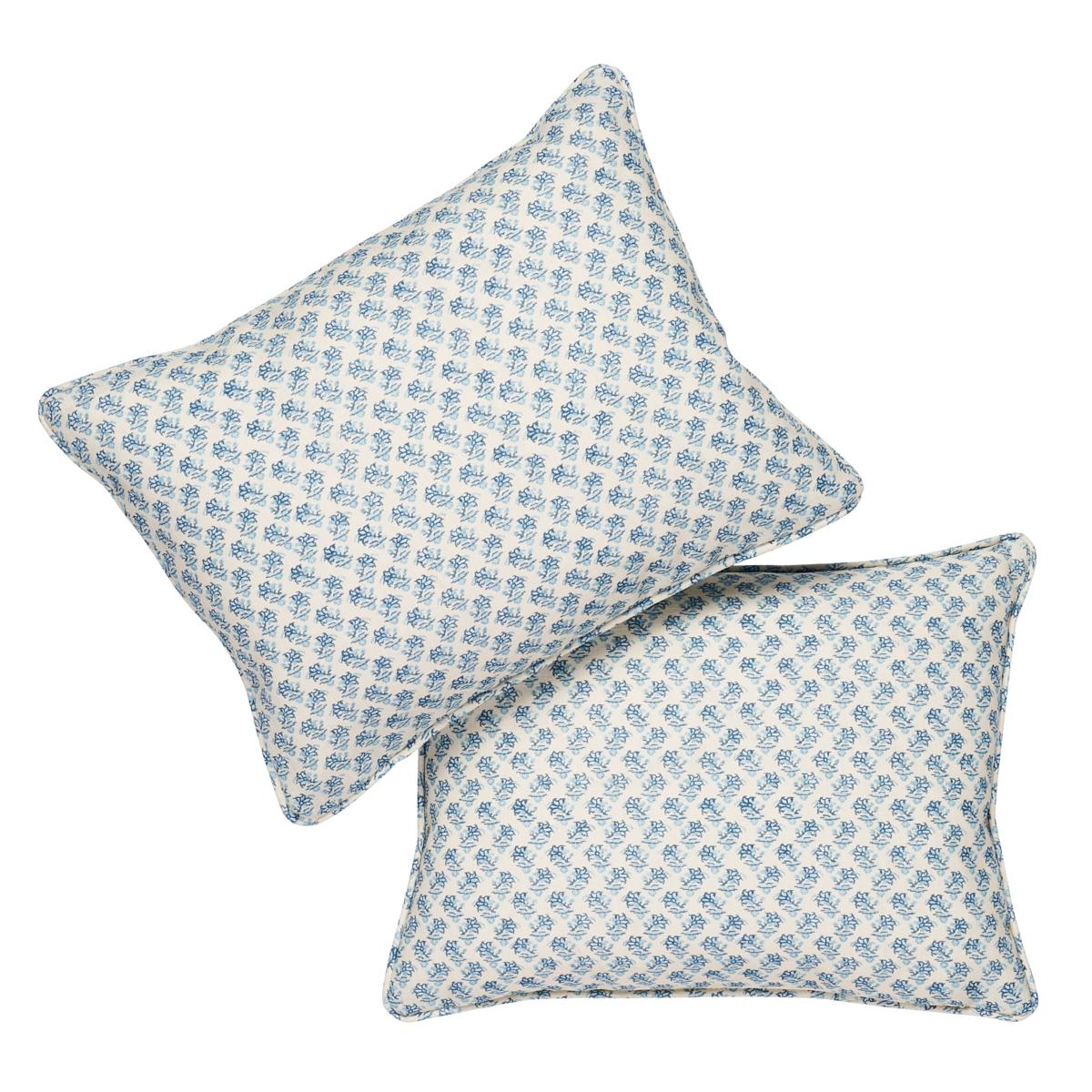 Two patterned pillows on a white background