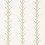 A fabric featuring a geometric acanthus leaf stripe pattern in beige.