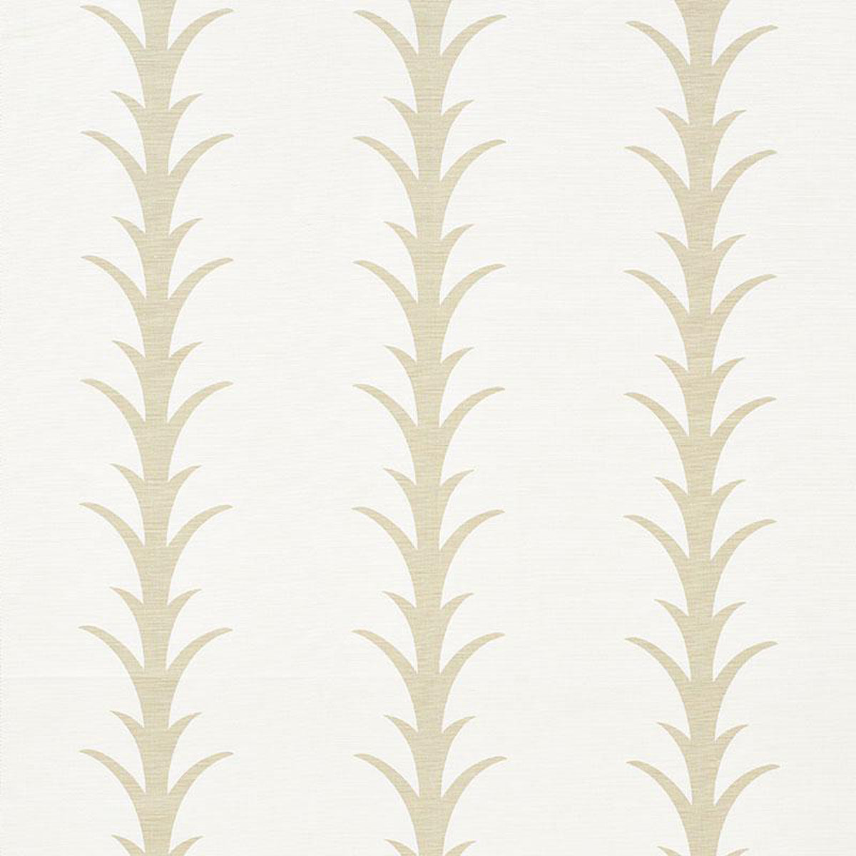 A fabric featuring a geometric acanthus leaf stripe pattern in beige.