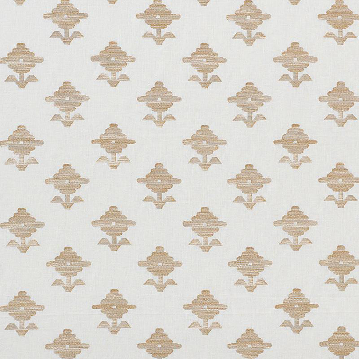 A section of wallpaper with an ivory color and a floral embroidery pattern.
