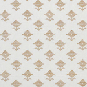 A section of wallpaper with an ivory color and a floral embroidery pattern.