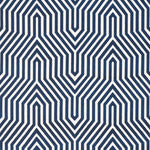 A fabric with a geometric pattern featuring diamonds and triangles in varying shades of blue.