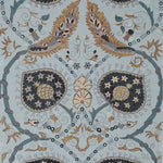 Decorative pattern with floral elements on a light blue background