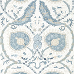 Decorative pattern with blue and beige elements on a white background