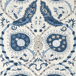 Decorative fabric pattern with blue and beige design elements
