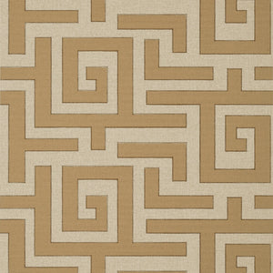Patterned wallpaper with a geometric design in brown and beige.