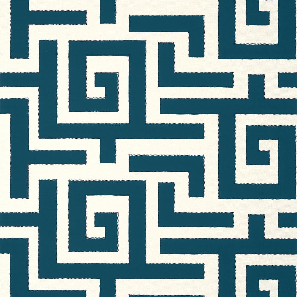 Geometric pattern with blue and white lines on a blue background